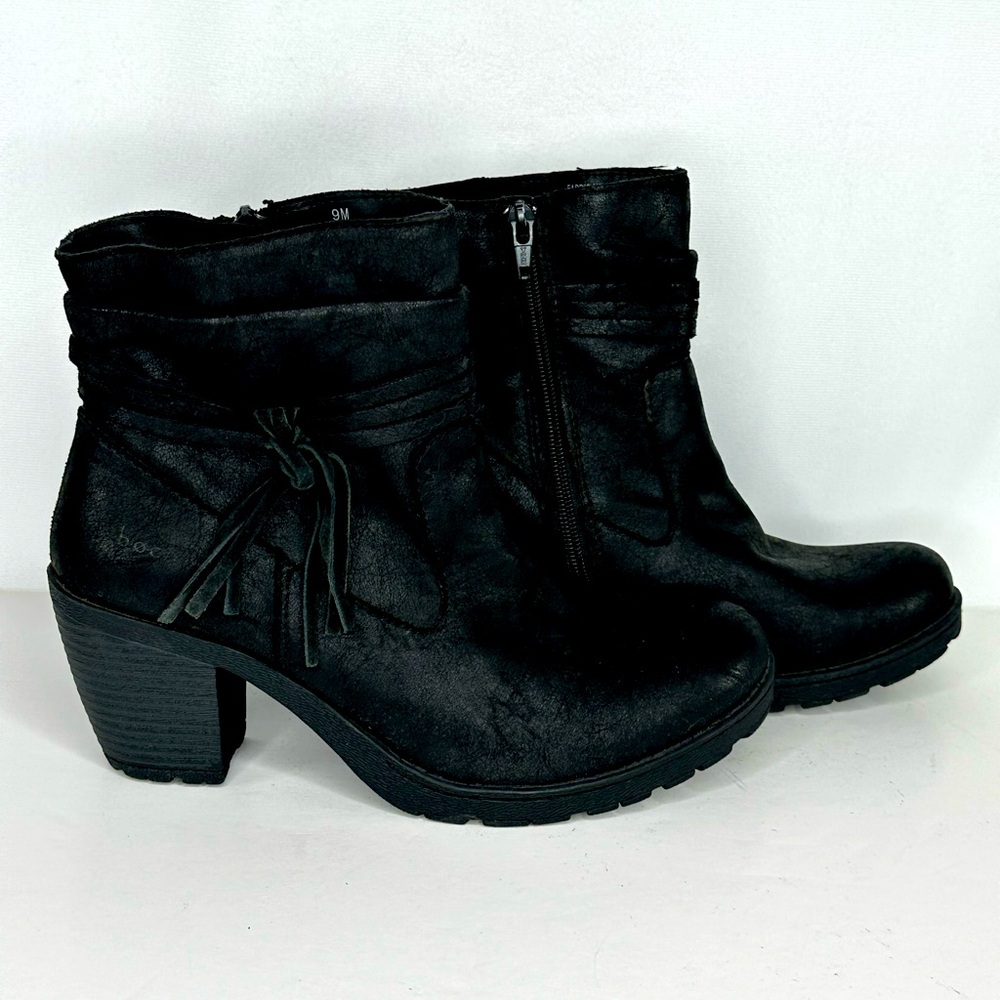 Boc Alicidi Black Ankle Boots W Tassel Vegan Block Heel Boho Y2K Streetwear Sz 9